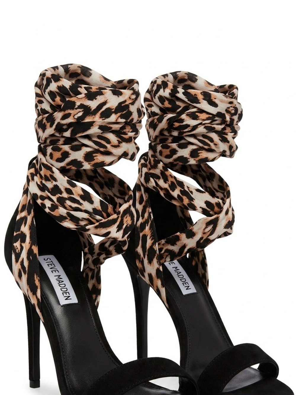 Steve Madden Oasis Scarf Sandal Leopard Black Suede Heels 7.5